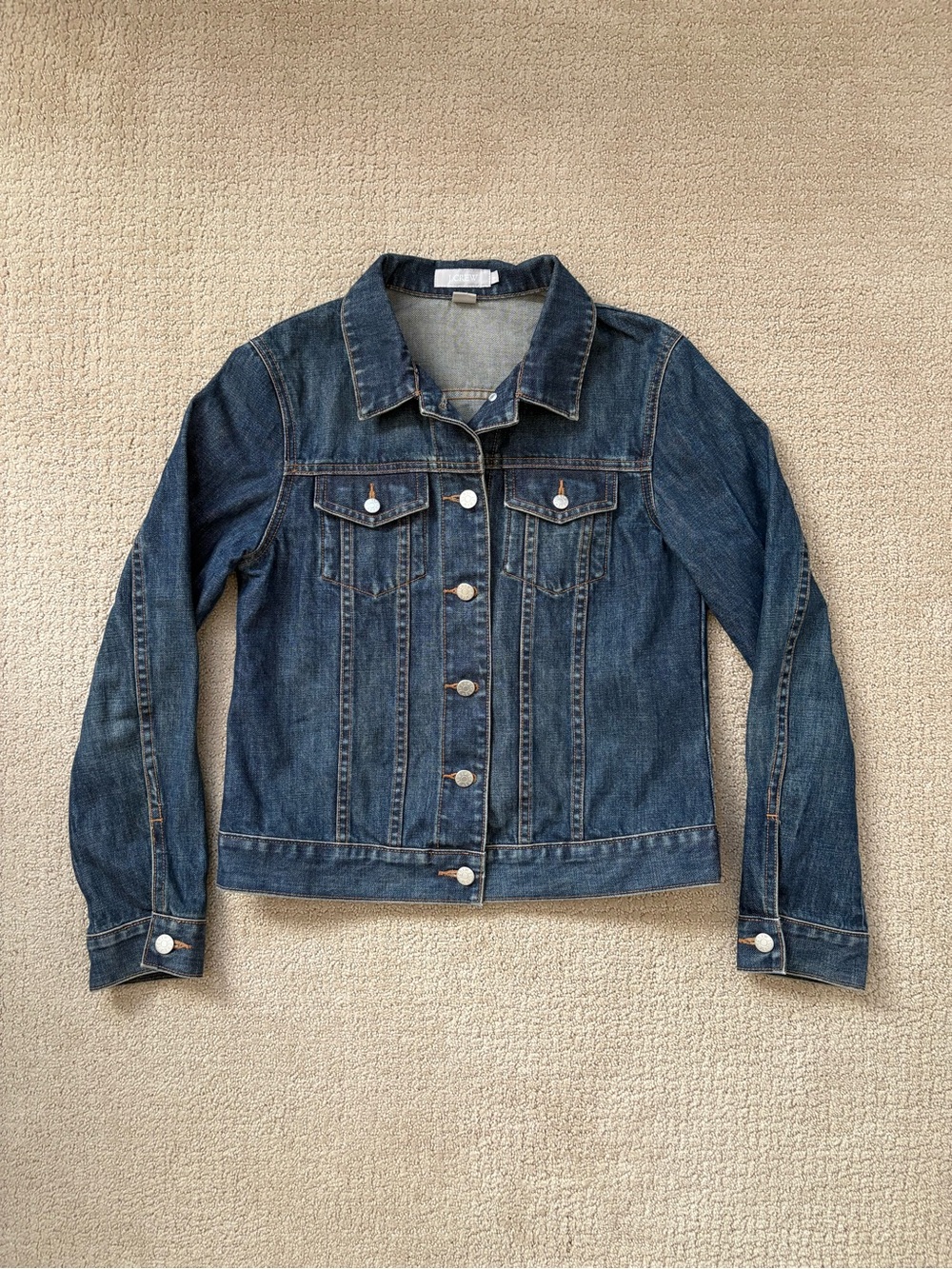 Vintage J. Crew Dark Blue Denim Trucker Jacket 100% Cotton Made in Macau